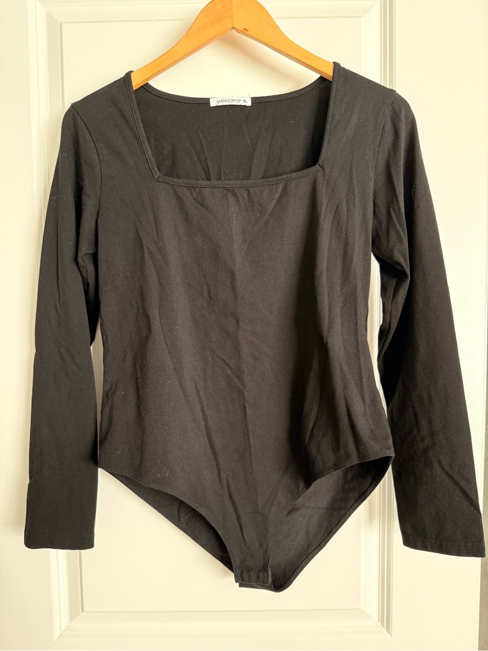 Mango Black Long-Sleeve Square-Neck Bodysuit
